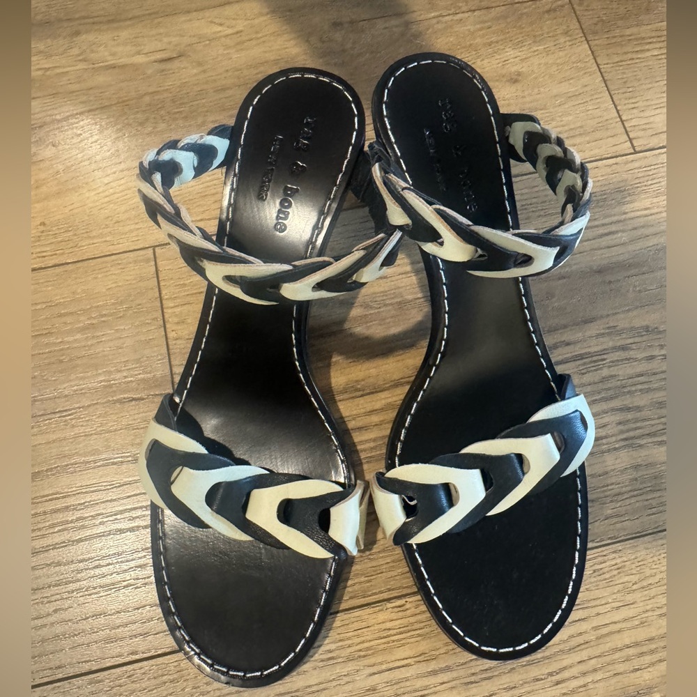 rag & bone Black and Cream Braided Sandals